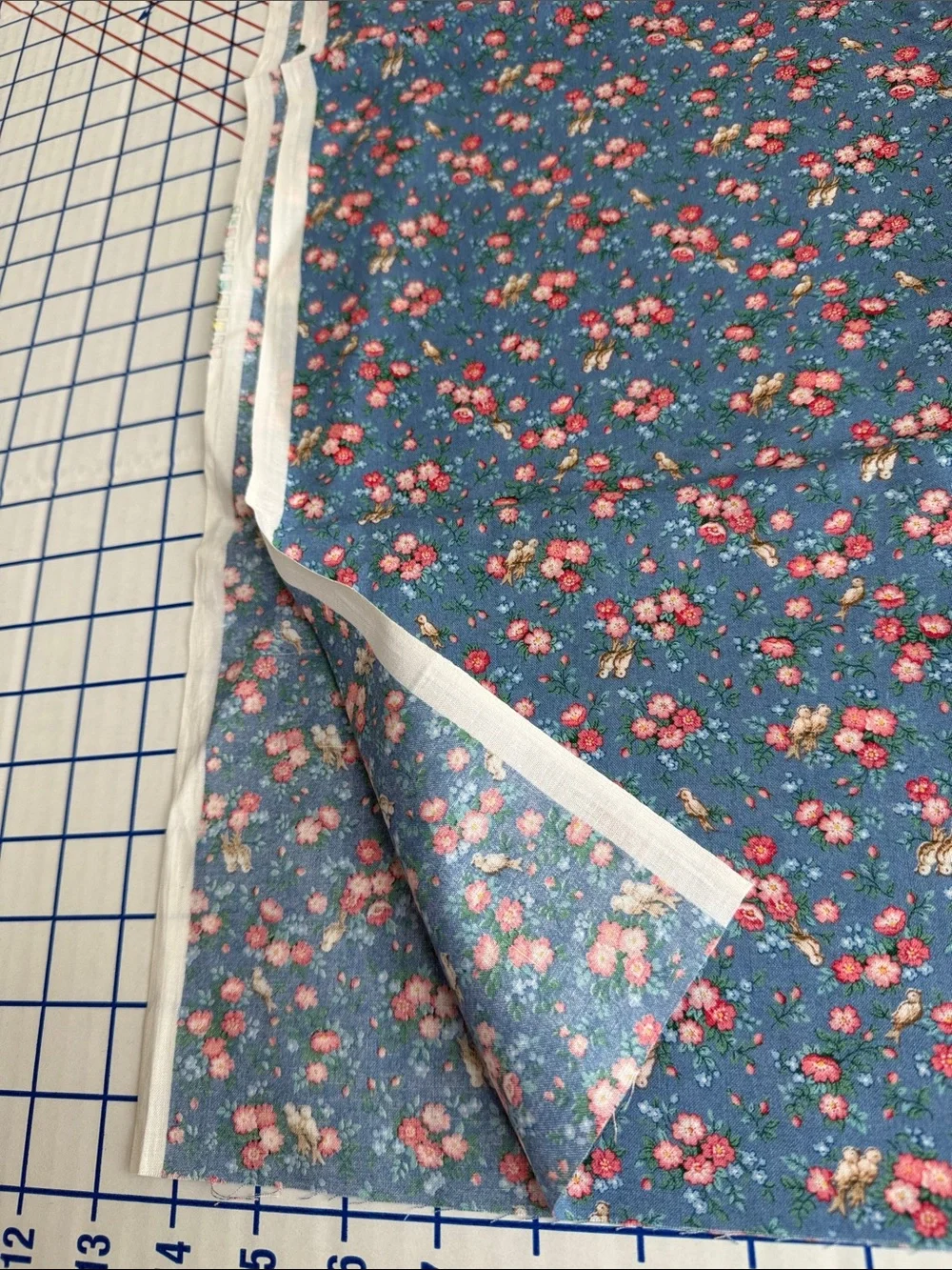 Vintage Cranston VIP Fabric Blue Floral Birds Cotton 3/4+ Yard x 42